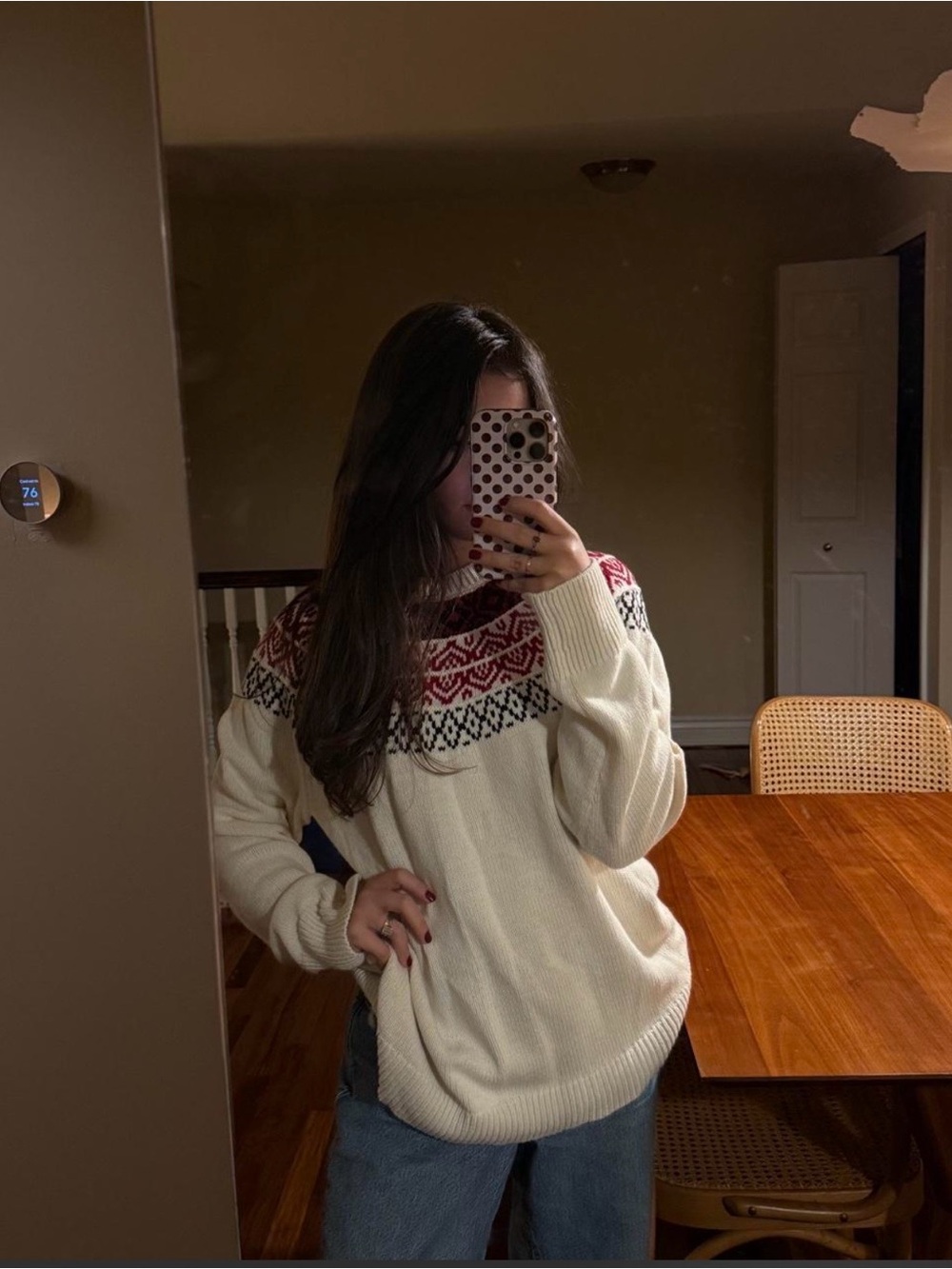 Women's Cream, Red and Black Fair Isle Knit Sweater
